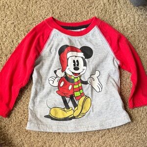 Disney Mickey Mouse Red and Gray Long Sleeve Tee